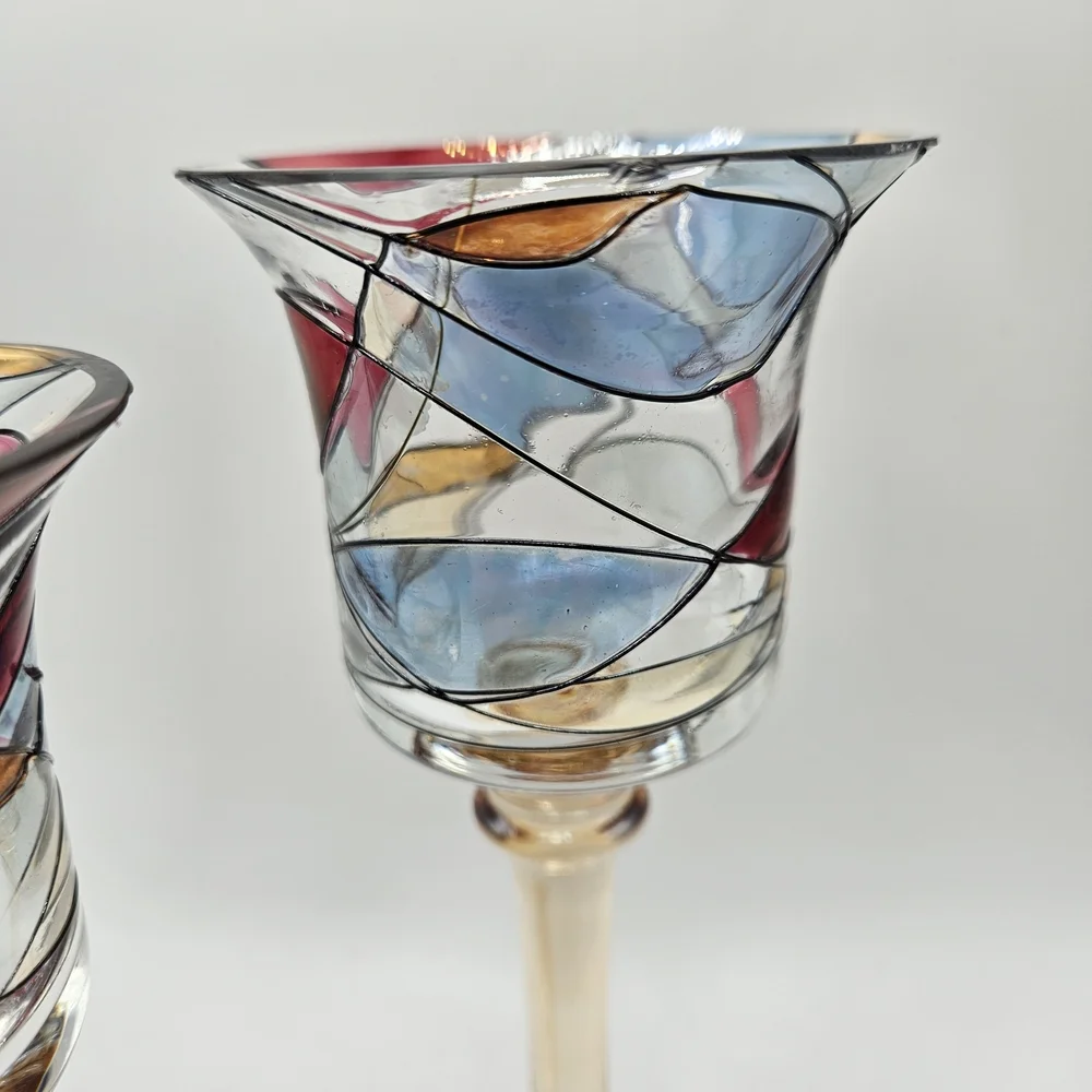 PartyLite Colorful Mosaic Calypso Votive Stemmed Candle Holders Set of 2 - Picture 5 of 6